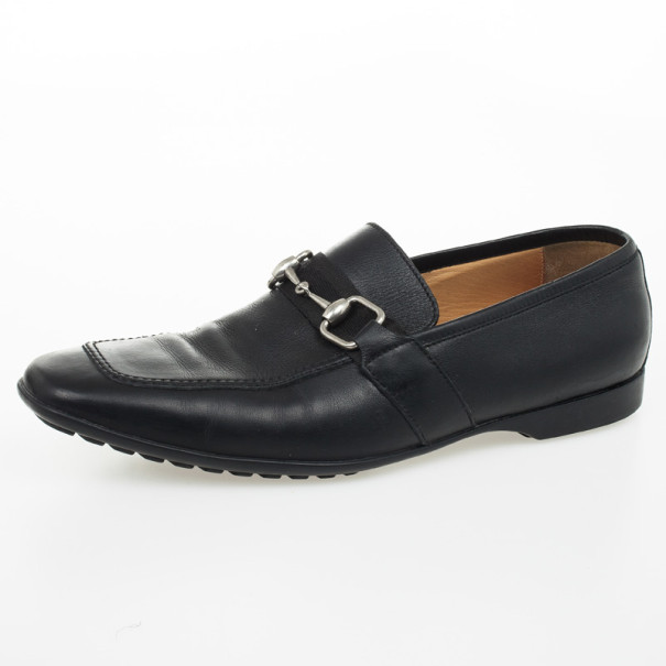 Pre Owned Gucci Black Leather Horsebit Loafers Size 42
