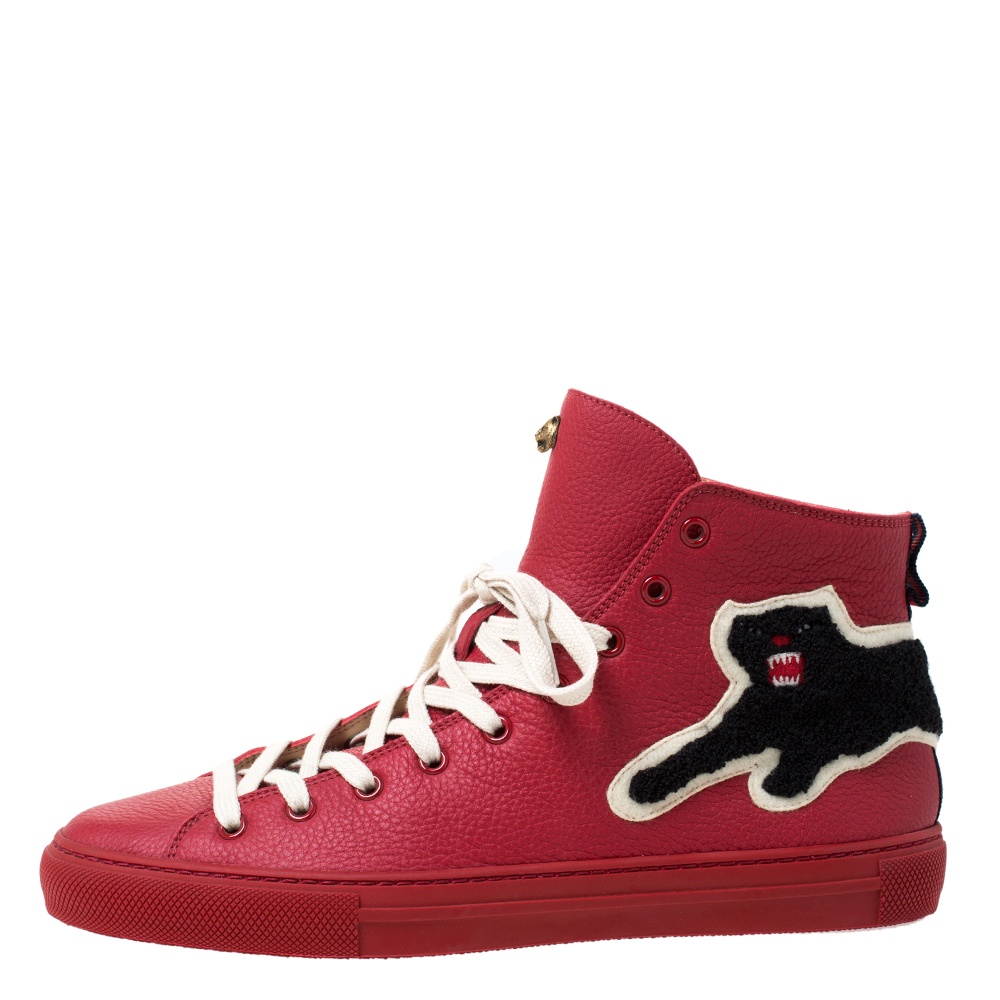 

Gucci Red Leather Web Detail with Panther High Top Lace Up Sneaker Size