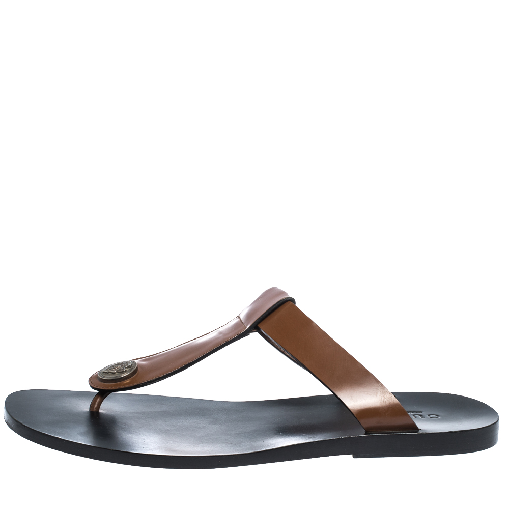 

Gucci Brown Leather Hysteria Thong Sandals Size