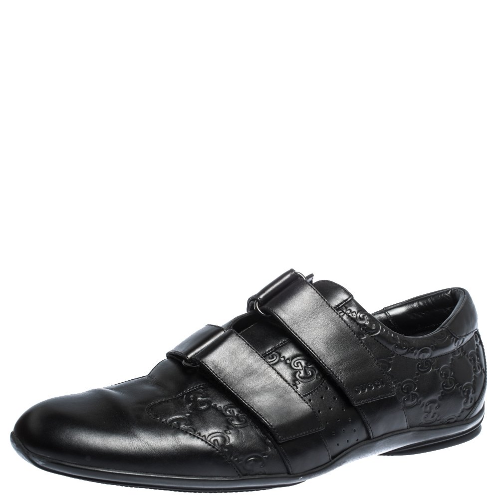 مملوكة مسبقًا حذاء رياضي غوتشي جلد غوتشيسيما أسود لازق فيلكرو مقاس 43.5