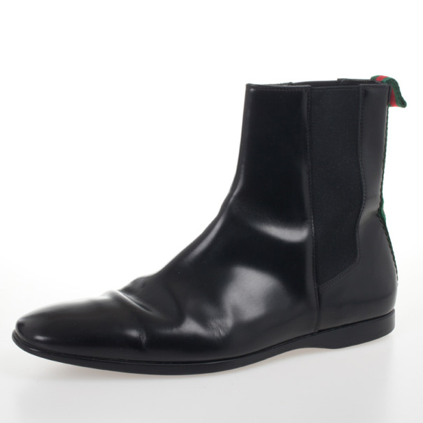 Gucci Black Leather Ankle Boots With Web Detail Size 43.5