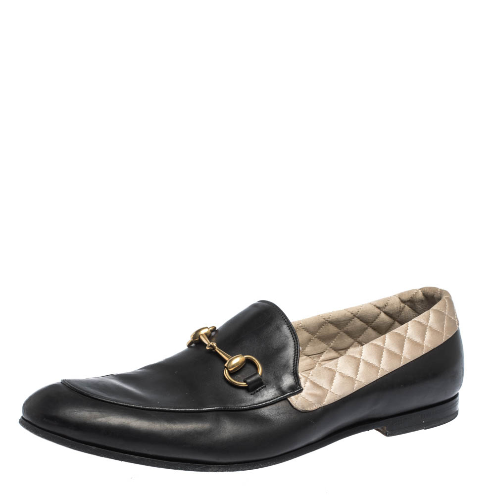 Gucci Black Leather Jordaan Horsebit Loafers Size 44