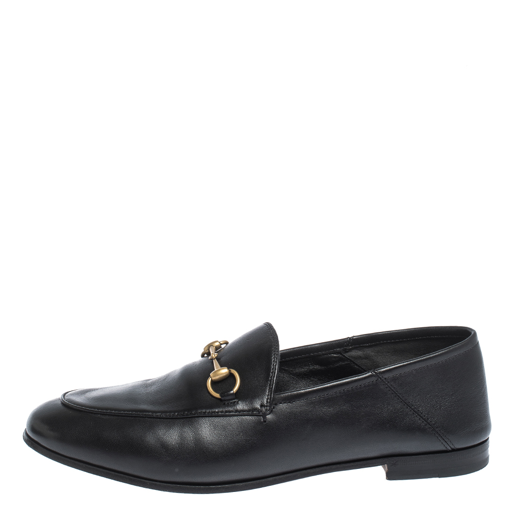 

Gucci Black Leather Jordaan Horsebit Loafers Size