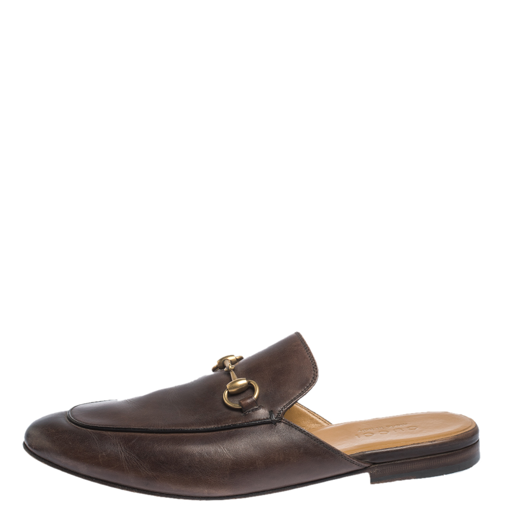 

Gucci Dark Brown Leather Princetown Horsebit Mules Size