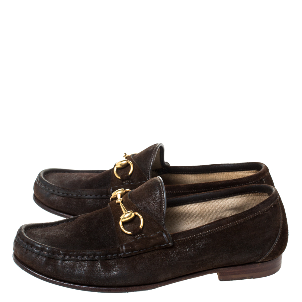 gucci brown suede horsebit loafer