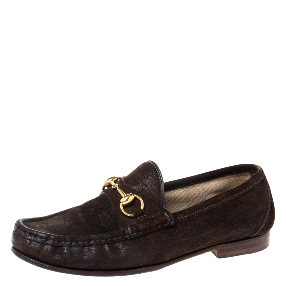 Gucci Brown Suede Horsebit Loafers Size 