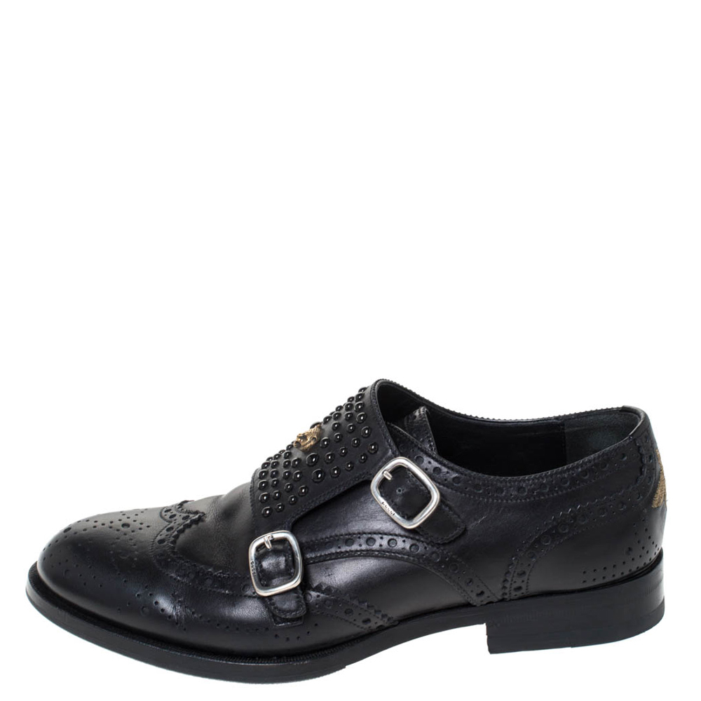 

Gucci Black Brogue Leather Queercore Studded Brogue Derby Monk Size