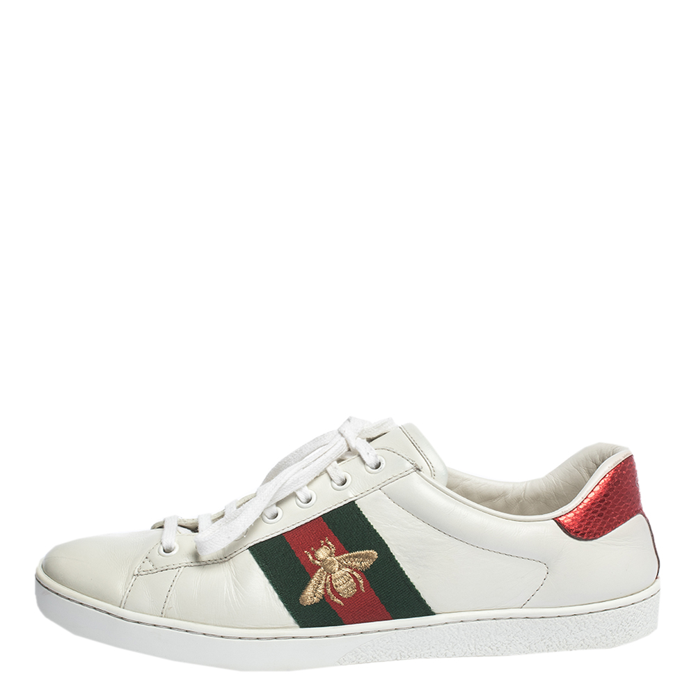 

Gucci White Leather Ace Bee Web Low Top Sneakers Size