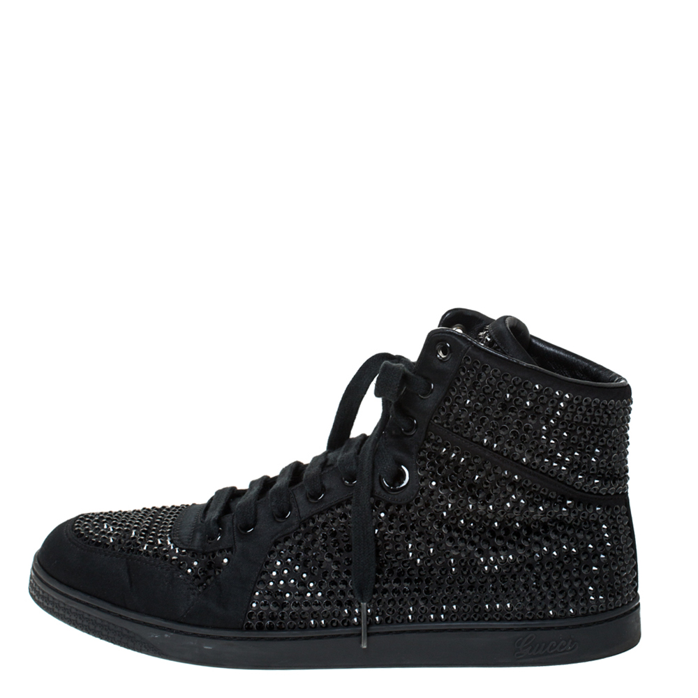 

Gucci Black Crystal Embellished Satin Coda High Top Sneakers Size