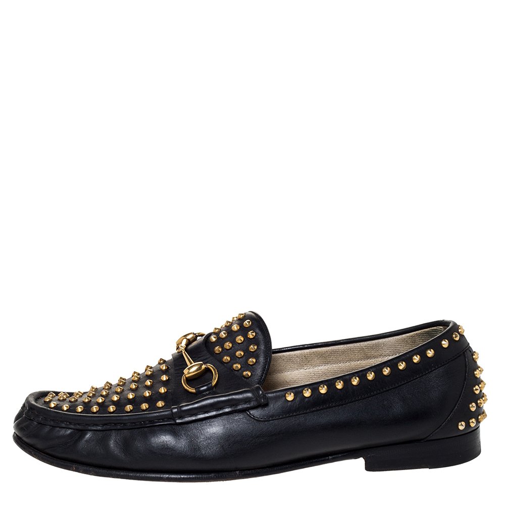 

Gucci Black Leather Studded 1953 Horsebit Loafers Size