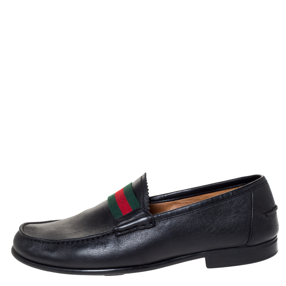 

Gucci Black Leather Frederik Web Loafers Size