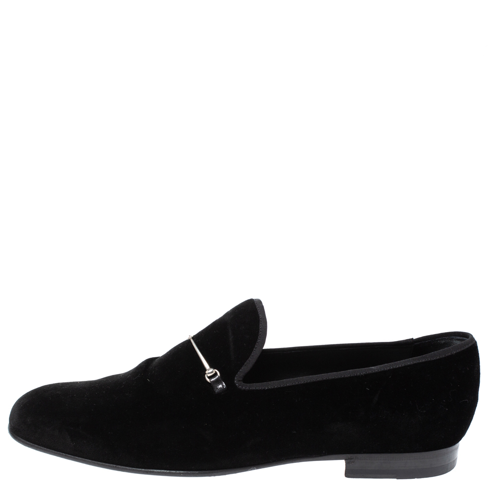 

Gucci Black Velvet Horsebit Slip On Loafers Size