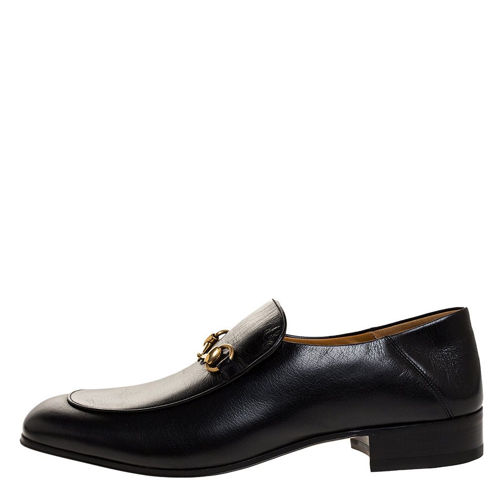 

Gucci Black Leather Jordaan Horsebit Slip On Loafers Size
