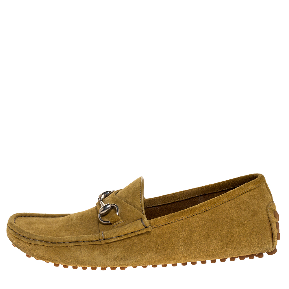 

Gucci Yellow Suede Leather Horsebit Slip On Loafers Size