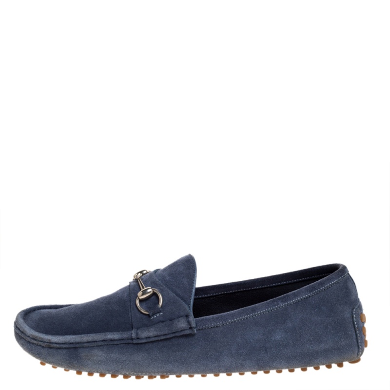

Gucci Blue Suede Horsebit Loafers Size