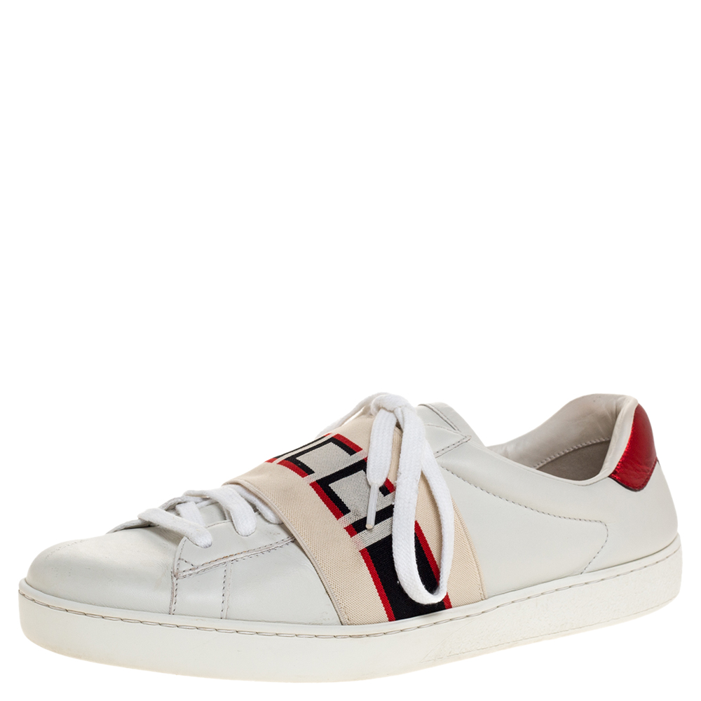 Gucci White Leather Ace Stripe Low Top Sneakers Size 39 Gucci | TLC