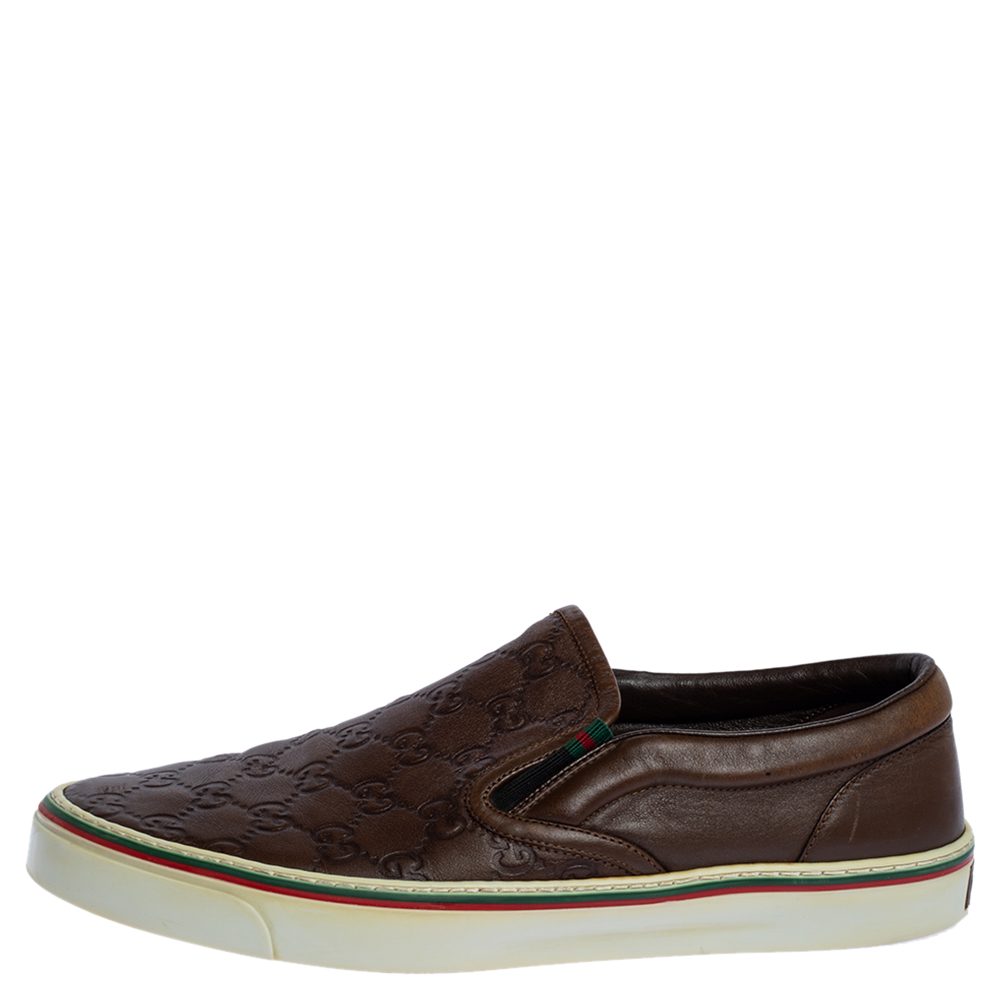 

Gucci Dark Brown Guccissima Leather Slip On Sneakers Size