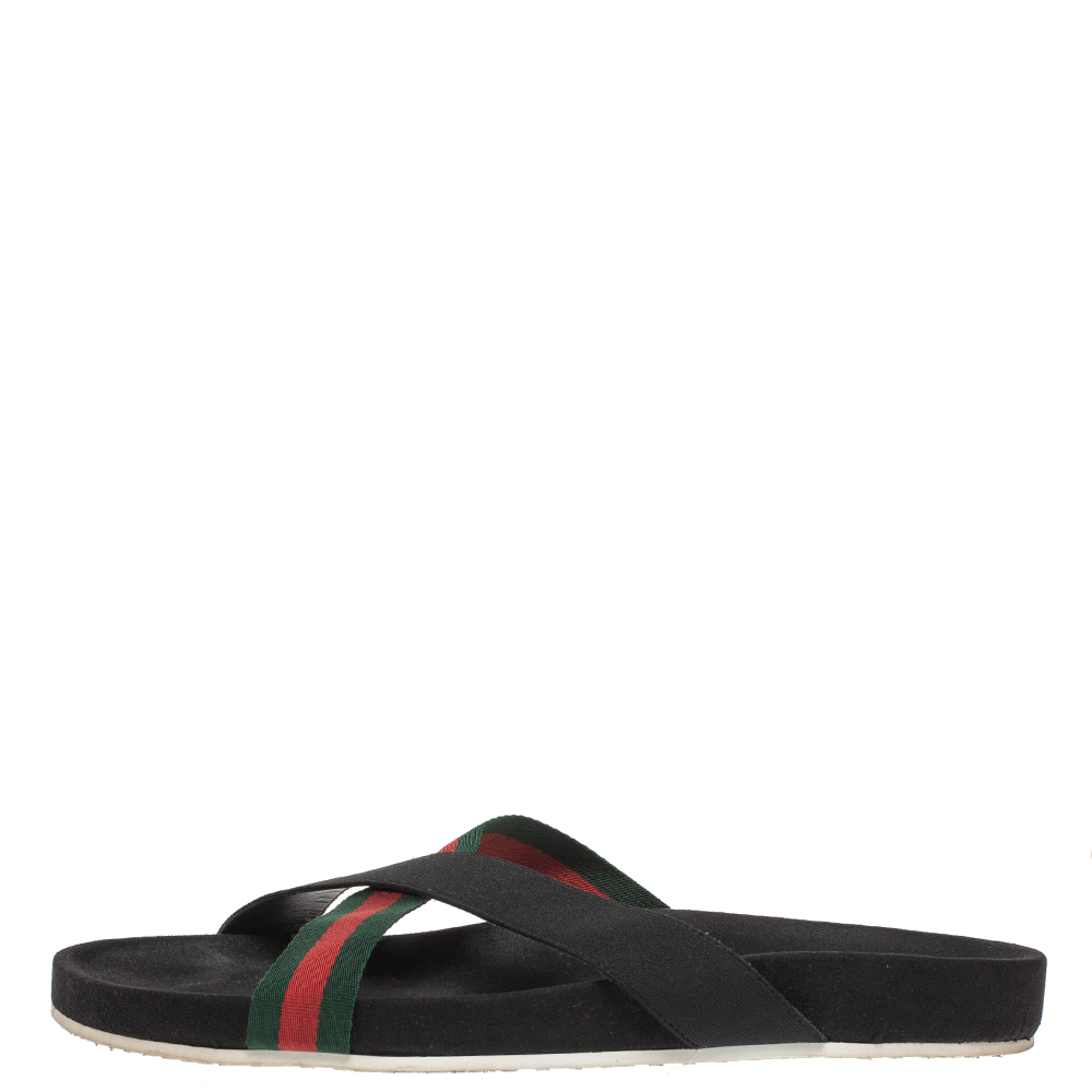 

Gucci Black Elastic And Web Cross Strap Slide Sandals Size