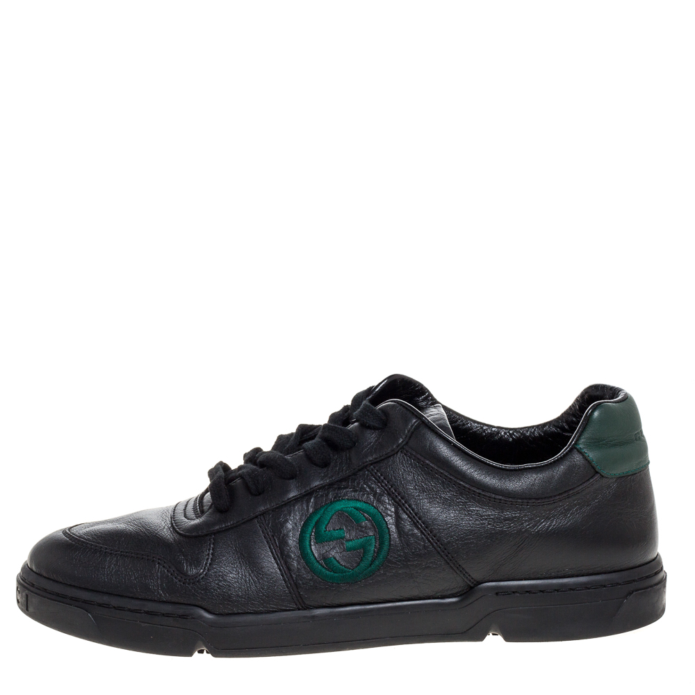 

Gucci Black Leather Interlocking G Logo Low Top Sneakers Size