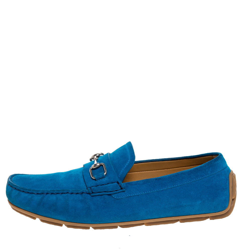 

Gucci Blue Suede Leather Horsebit Slip On Loafers Size
