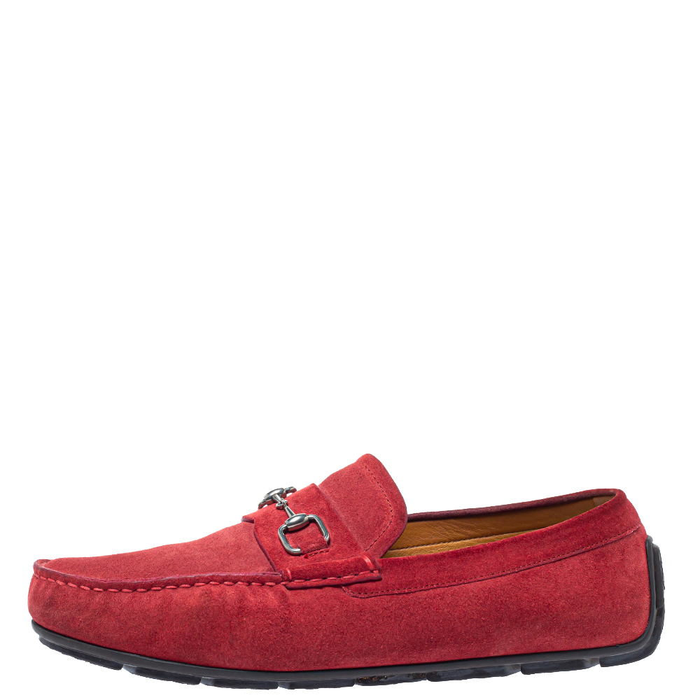 

Gucci Maroon Suede Leather Horsebit Slip On Loafers Size, Red