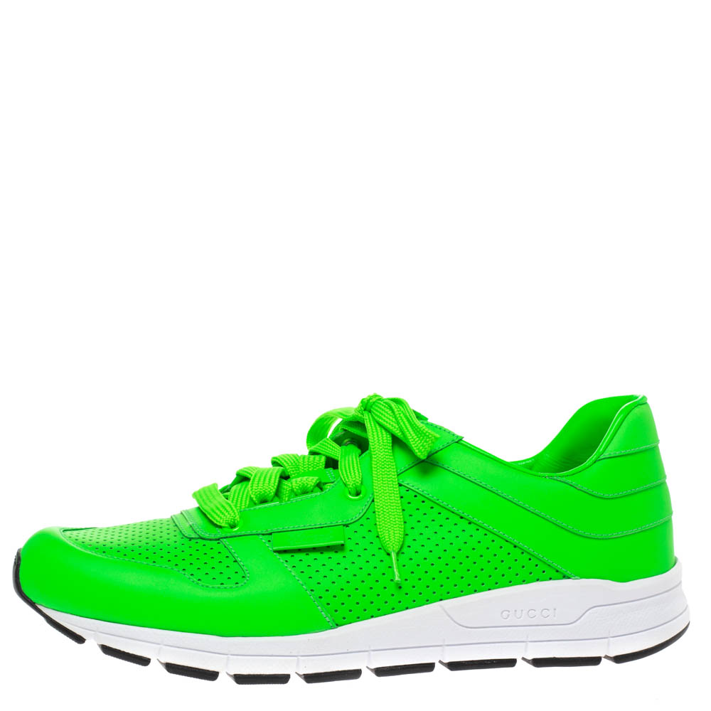 

Gucci Green Perforated Leather Low Top Sneakers Size