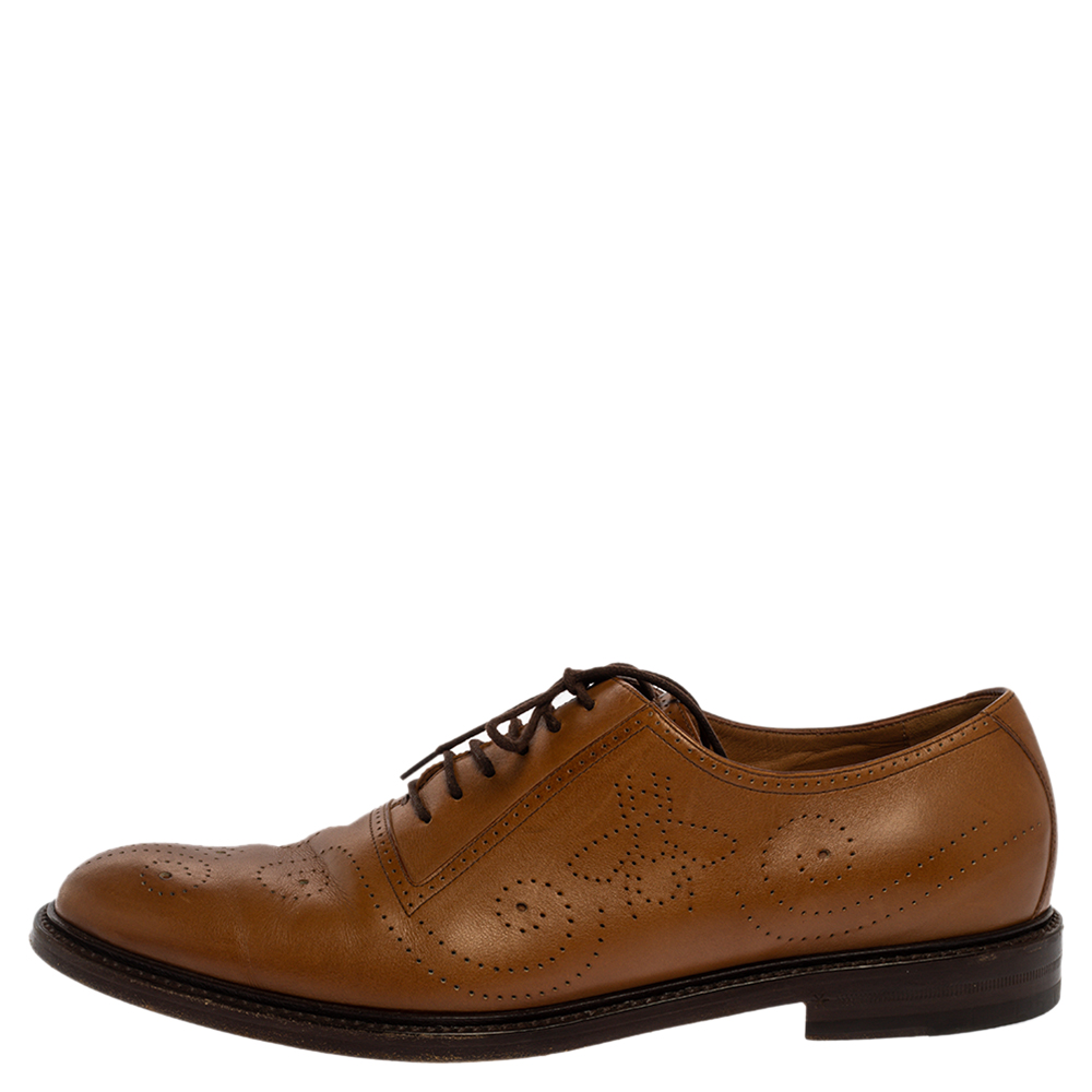 

Gucci Tan Bee Brogue Detail Leather Lace Up Oxford Size