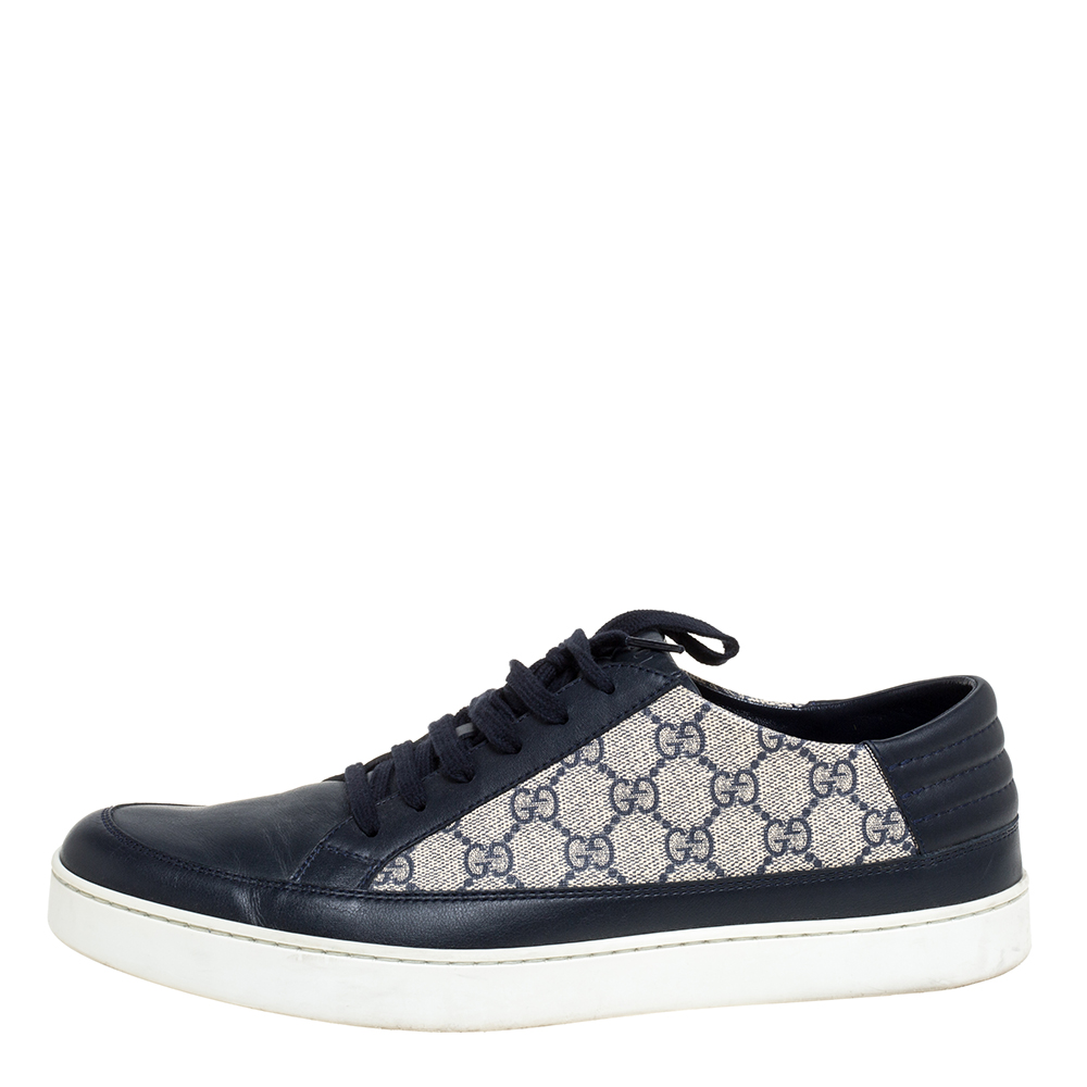 

Gucci Beige/Blue Canvas And Leather GG Supreme Sneakers Size