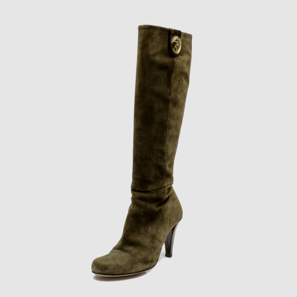 Pre Owned Gucci Brown Suede Hysteria' Knee Length Boots Size 35.5