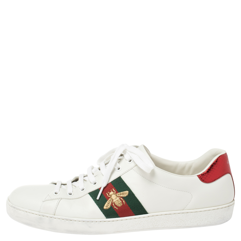 

Gucci White Leather Embroidered Bee Ace Low Top Sneakers Size