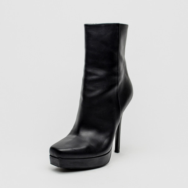 Pre Owned Gucci Black Leather Mid Calf Platform Boots Size 39