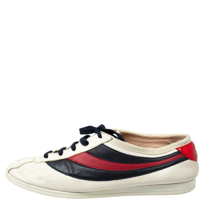 

Gucci White Leather Falacer Web Low Top Sneakers Size