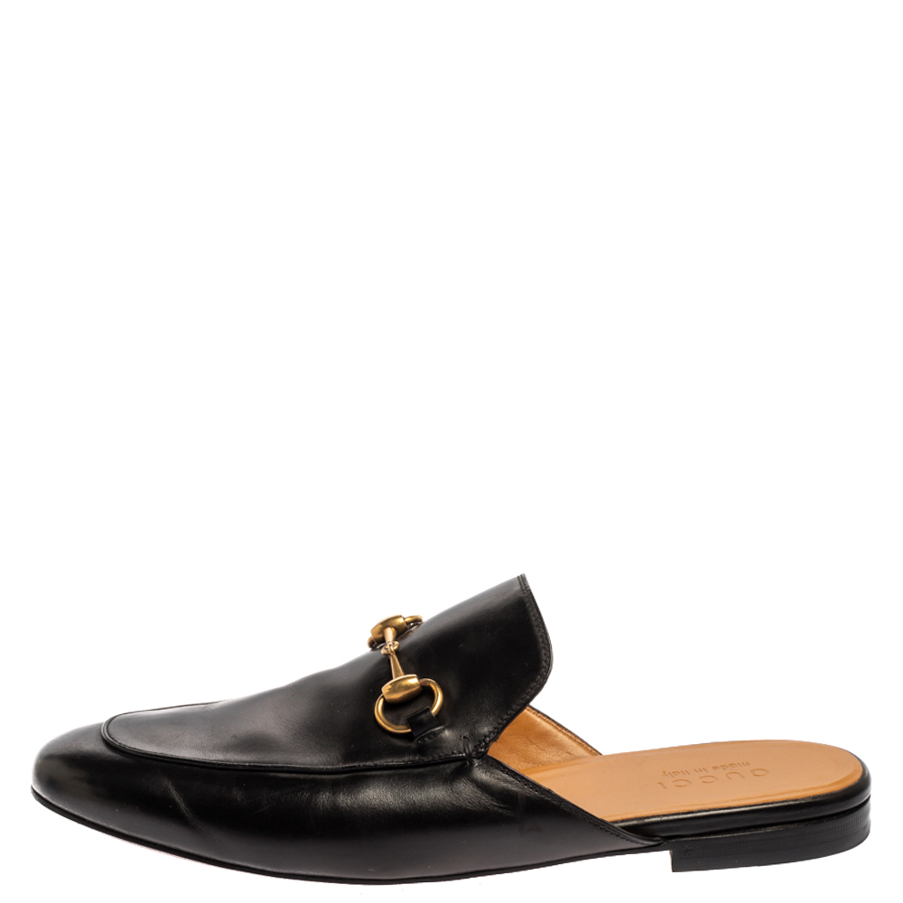 

Gucci Black Leather Princetown Horsebit Mules Size