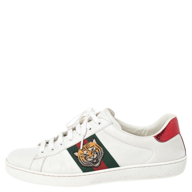 

Gucci White Leather Ace Embroidered Tiger Low Top Sneakers Size