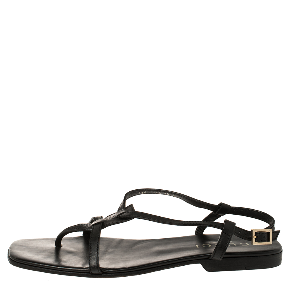 

Gucci Black Leather Thong Flat Sandals Size 45E