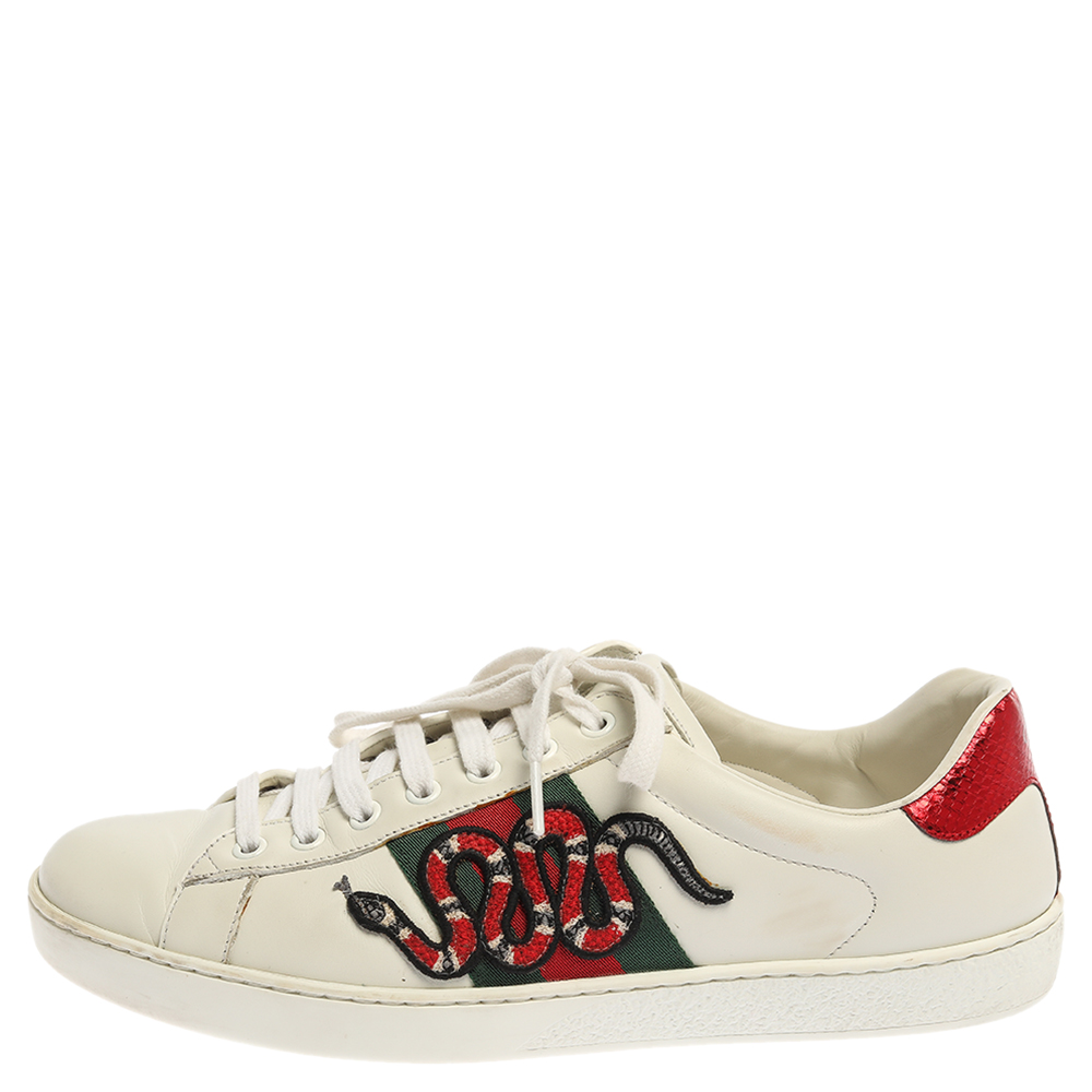 

Gucci White Leather Ace Embroidered Snake Low Top Sneakers Size