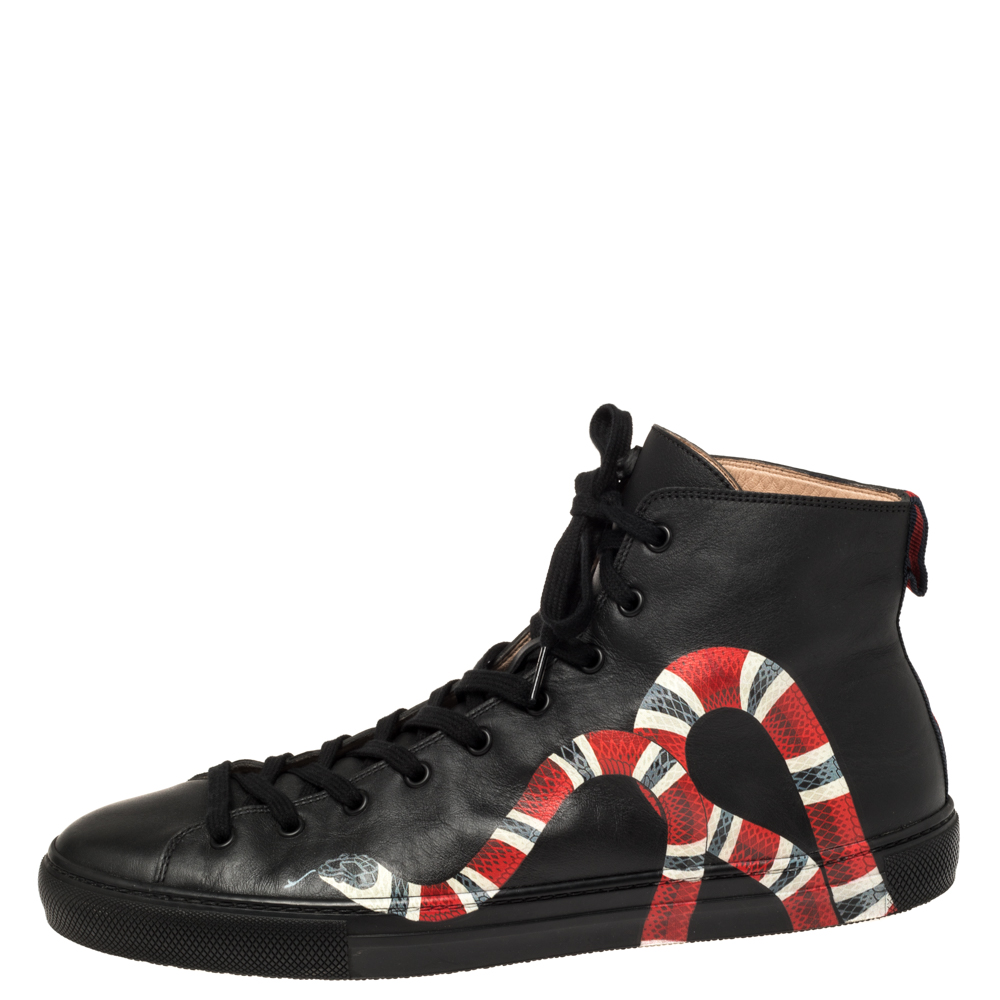 

Gucci Black Leather Kingsnake High Top Sneakers Size