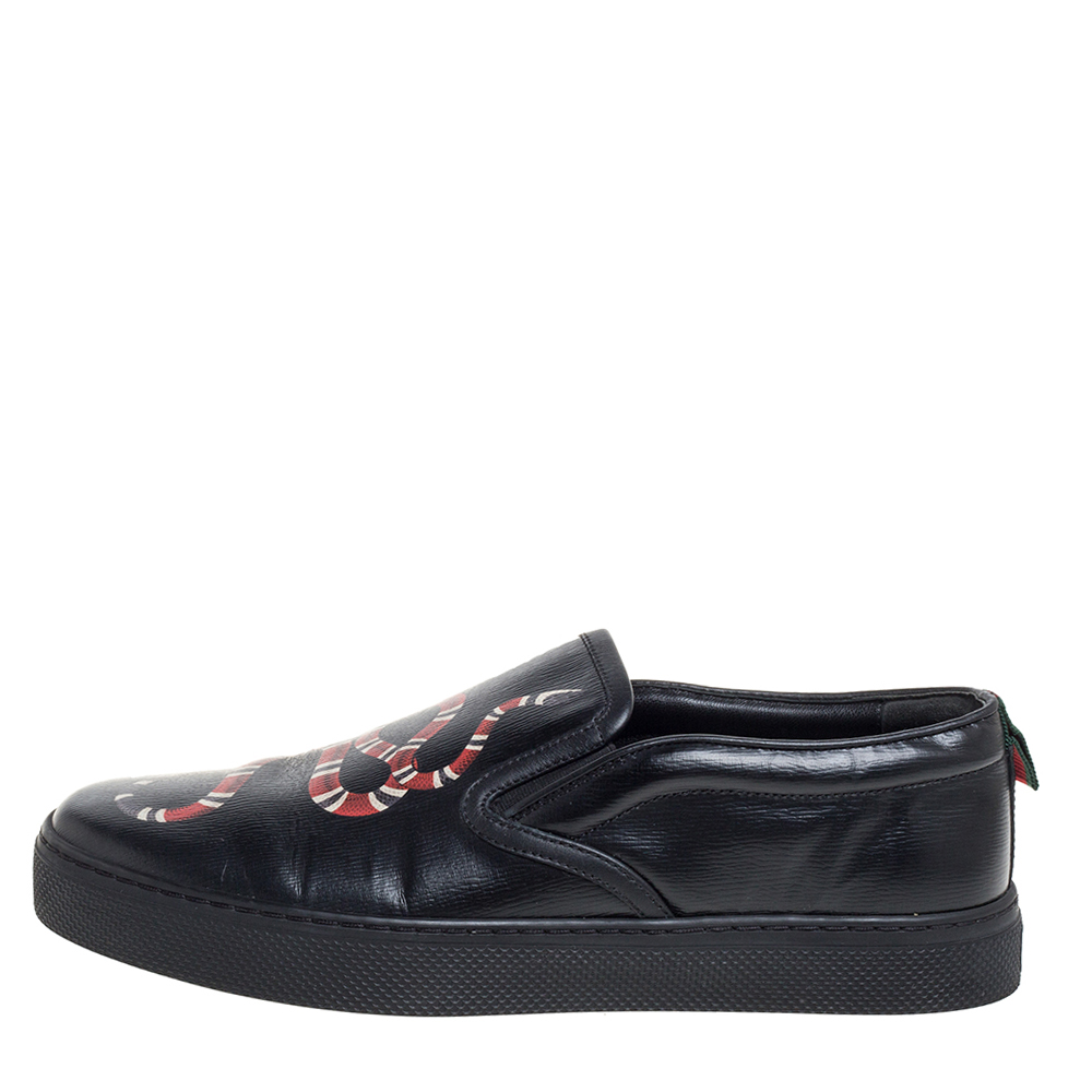 

Gucci Black Leather Snake Print Slip On Sneakers Size