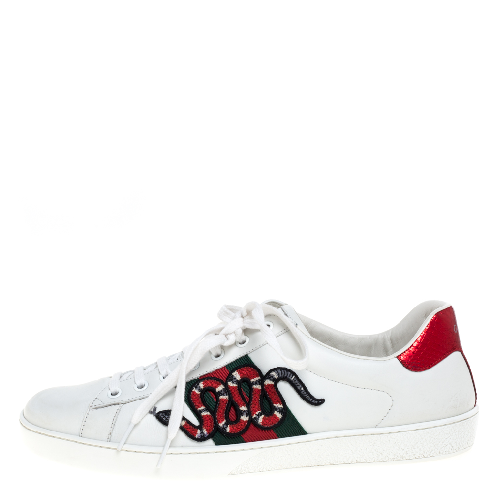 

Gucci White Leather Ace Embroidered Snake Low Top Sneakers Size