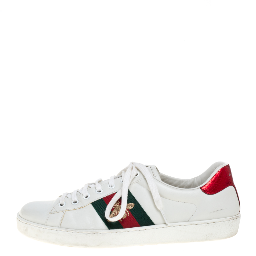 

Gucci White Leather Embroidered Bee Ace Low Top Sneakers Size