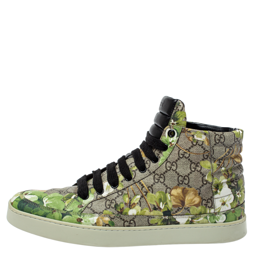 

Gucci Beige/Green Blooms Printed GG Canvas High Top Sneakers Size, Multicolor