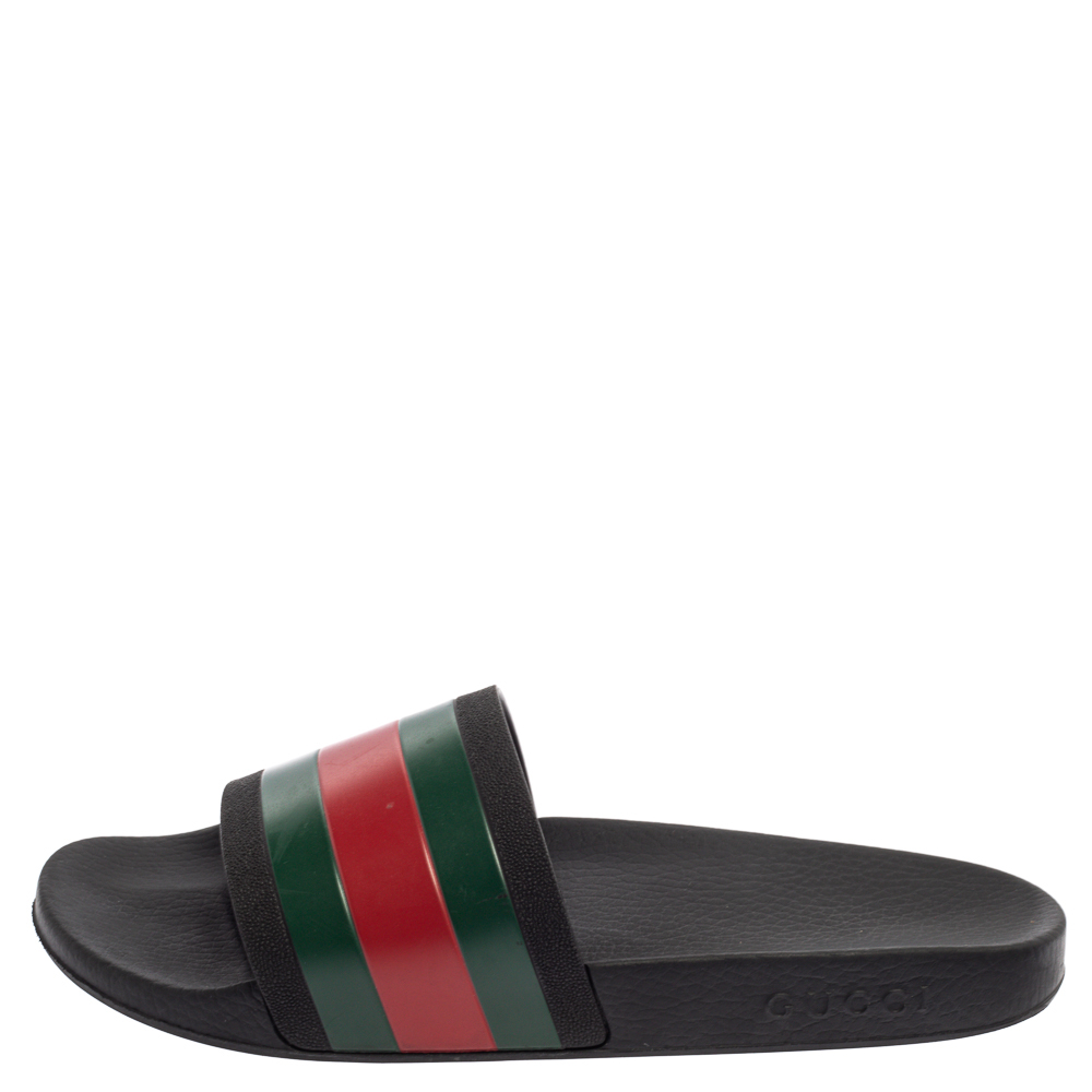 

Gucci Black Rubber Web Detail Flat Slides Size