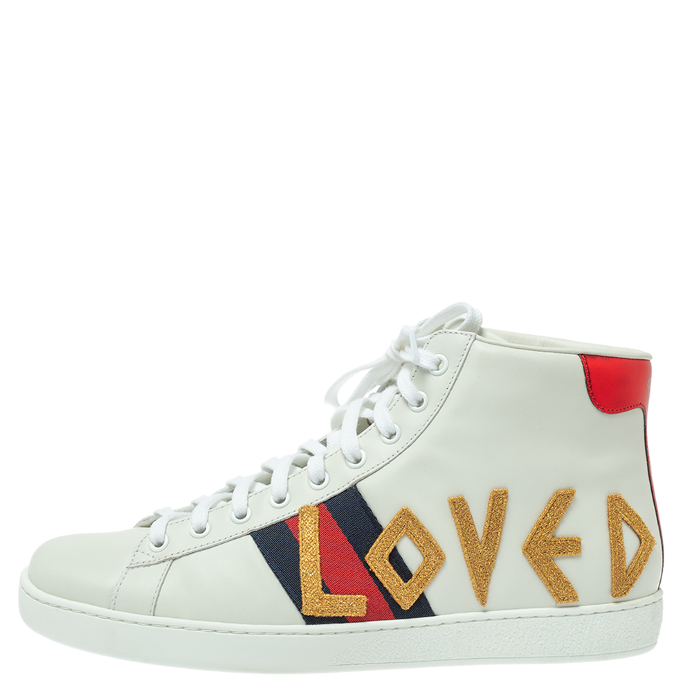 

Gucci White Leather Ace Loved High-Top Sneakers Size