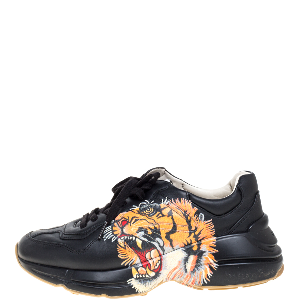 

Gucci Black Leather Tiger Rhyton Low Top Sneakers Size