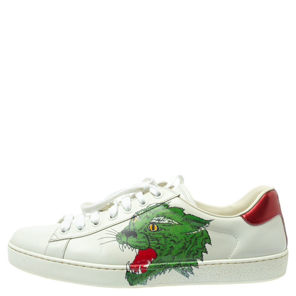 

Gucci White Leather Ace Panther Print Low Top Sneakers Size