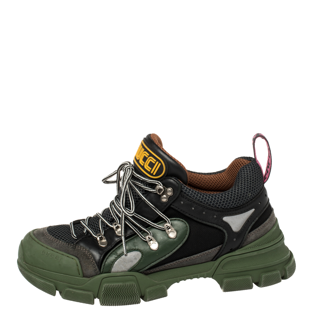 

Gucci Green/Black Leather And Mesh Flashtrek Low Top Sneakers Size
