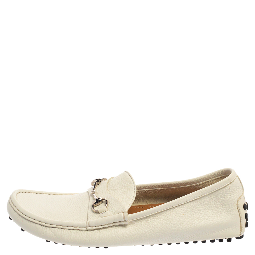 

Gucci White Leather 1953 Horsebit Loafers Size