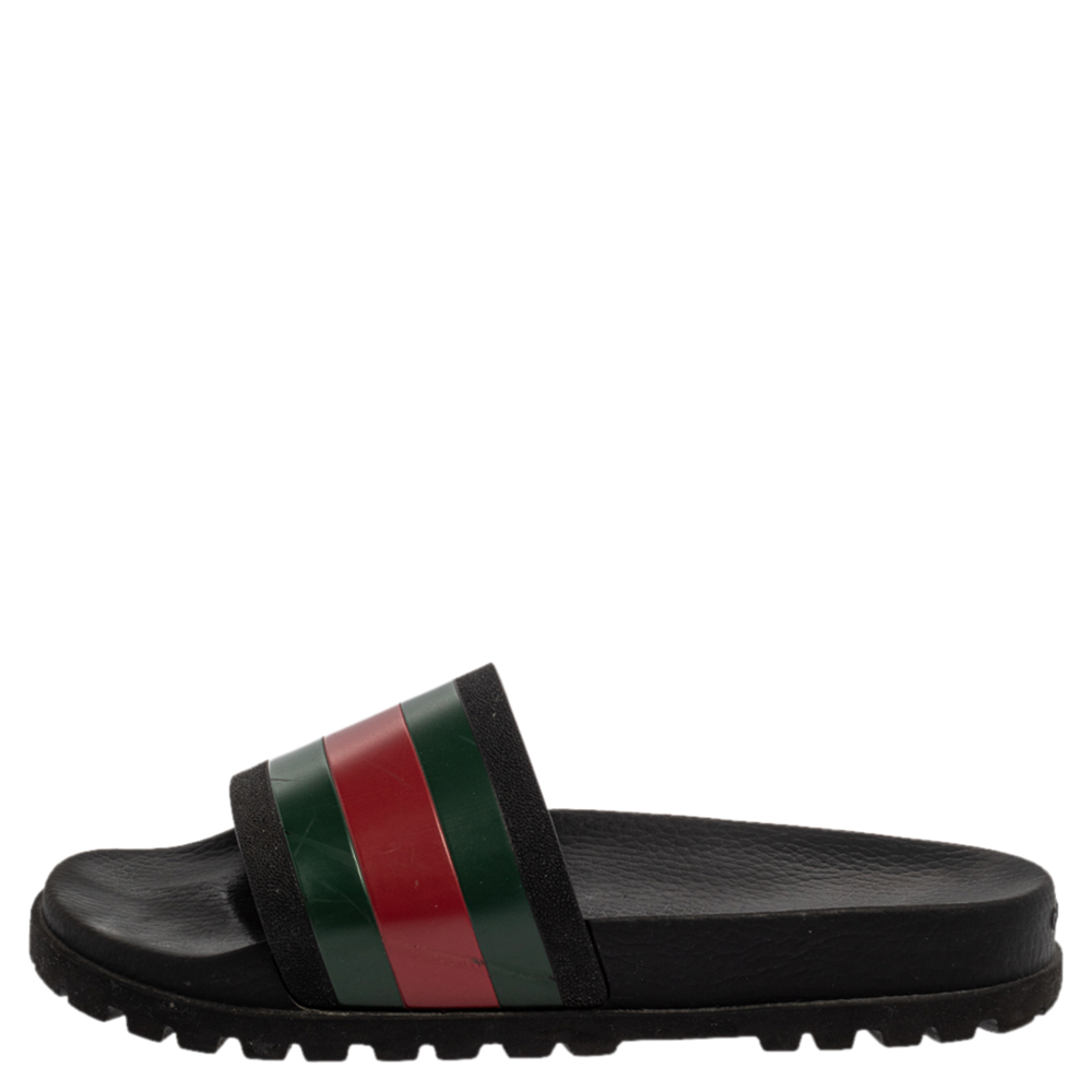 

Gucci Black Rubber Web Detail Flat Slides Size