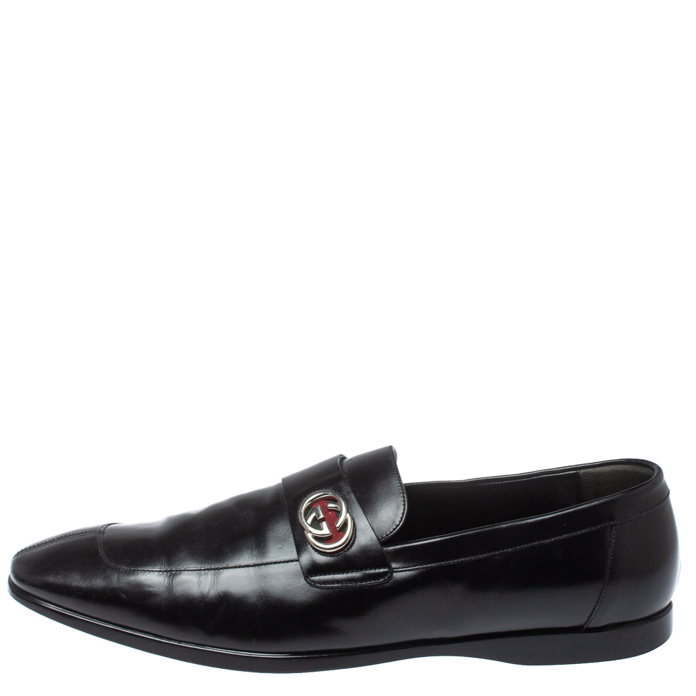 

Gucci Black Glossy Leather GG Loafers Size
