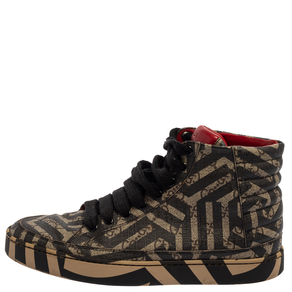 

Gucci Beige and Brown Monogram Canvas Caleido High Top Sneakers Size